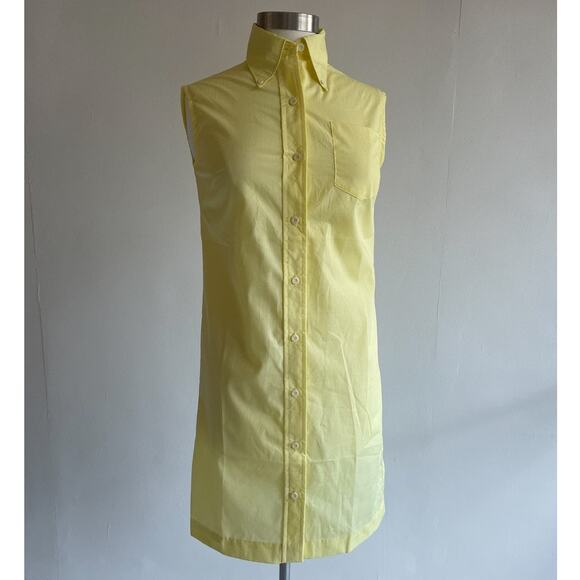 Vtg 60's Pastel Yellow Mod Sleeveless Button Up Shirt Dress 9/10 Retro Minimal - Picture 1 of 9